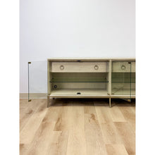 Load image into Gallery viewer, Modern American Drew Corsica Painted Gray Console Credenza Glass Doors Coastal
