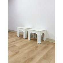 Load image into Gallery viewer, Vintage Side Tables White Painted Parquet Faux Bamboo Regency Pair Accent

