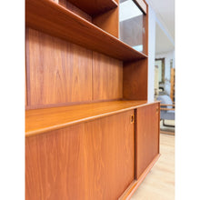 Load image into Gallery viewer, MCM Teak 2 Piece China Cabinet Sliding Doors Shelves Vintage Buffet Storage

