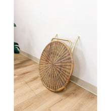 Load image into Gallery viewer, Vintage Wicker and Chrome Woven Folding Side Table Coastal Boho Accent Table
