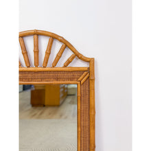 Load image into Gallery viewer, Vintage Arched Faux Bamboo Mirror Hollywood Regency Coastal with Wicker Inlay
