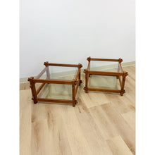 Load image into Gallery viewer, Pair of Vintage Teak Mortise and Tenon Side Tables, Glass Top and Base
