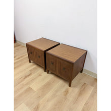 Load image into Gallery viewer, Pair of Vintage MCM Transitional Mersman Clover Walnut End Tables w/ Cabinet
