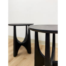 Load image into Gallery viewer, West Elm Solid Wood Black Round End Table Pair Modern Accent Tables
