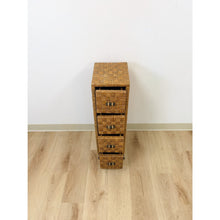 Load image into Gallery viewer, Wicker Parquetry Apothecary Narrow Four Drawer Chest Metal Base Coastal
