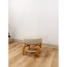 Load image into Gallery viewer, Vintage MCM Ottoman Beige Cushion Honey Rattan Coastal Stool Hollywood Regency

