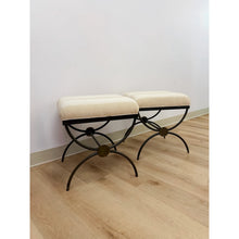 Load image into Gallery viewer, Pair of Swaim Designer Metal and Beige Upholstered Footstools, High Point
