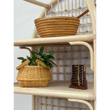 Load image into Gallery viewer, Vintage Arched Blonde Rattan Lattice Etagere Coastal Boho Hollywood Regency
