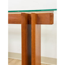 Load image into Gallery viewer, Vintage MCM Danish Teak Puzzle Console Table Glass Top Mid Century Entry Table
