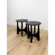 Load image into Gallery viewer, West Elm Solid Wood Black Round End Table Pair Modern Accent Tables

