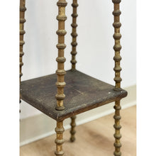 Load image into Gallery viewer, Petite Antique Spool Leg Side Table Two Tier Plant Stand, Pedestal, Wooden Top
