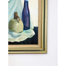 Load image into Gallery viewer, Vintage Original Oil Painting Still Life Bottles Jugs, Framed Art, Canvas, Blue
