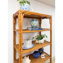 Load image into Gallery viewer, Vintage Coastal Hollywood Regency Tortoise Bamboo Shelf, Wicker Shelving
