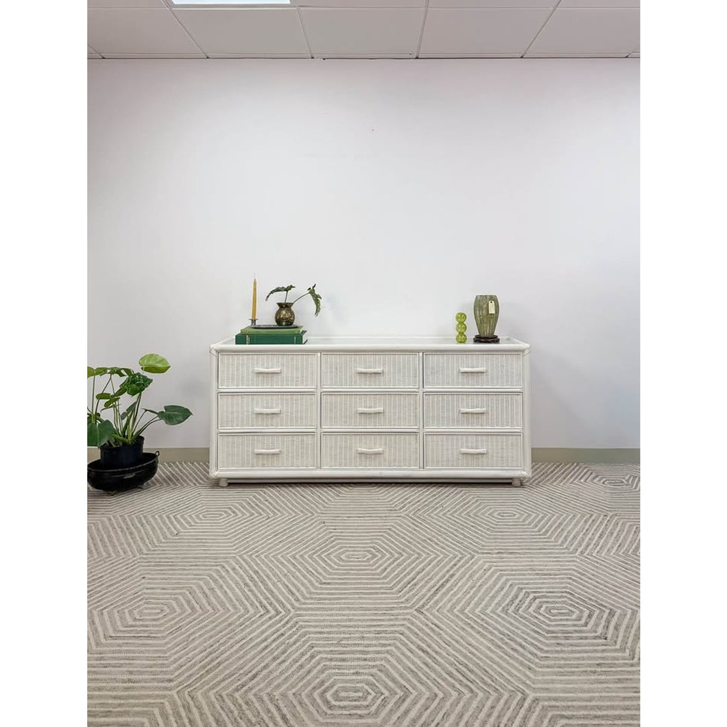 Vintage White Wicker 9 Drawer Dresser with Glass Top Coastal Bedroom Storage Vintage White Wicker 9 Drawer Dresser with Glass Top Coastal Bedroom Storage