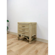 Load image into Gallery viewer, Ficks Reed Faux Bamboo Nightstand Beige Coastal Hollywood Regency Bedside Table
