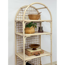 Load image into Gallery viewer, Vintage Arched Blonde Rattan Lattice Etagere Coastal Boho Hollywood Regency
