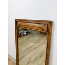 Load image into Gallery viewer, Vintage MCM Walnut Wood Mirror, Bowtie Detail Rectangle Wall Mirror Mid Century

