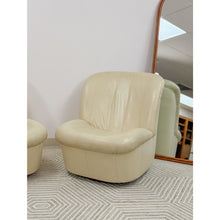 Load image into Gallery viewer, Vintage Cream Leather MCM Postmodern Swivel Glider Chair Pair 28" Wide
