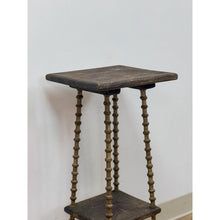 Load image into Gallery viewer, Petite Antique Spool Leg Side Table Two Tier Plant Stand, Pedestal, Wooden Top
