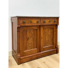 Load image into Gallery viewer, Antique French Provincial Marble Burlwood Buffet 2 Drawer Locking Cabinet
