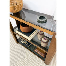 Load image into Gallery viewer, Vintage Smoky Glass 3 Tier Shelf Chrome MCM Display Shelving Unit Mid Century
