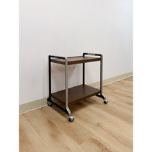 Load image into Gallery viewer, Mid Century Chrome and Wood Laminate Bar Cart, Rolling Serving Cart
