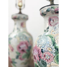Load image into Gallery viewer, Floral Chinoiserie Lamps Pair Vintage Off White Pink Accent Asian Table Lamp
