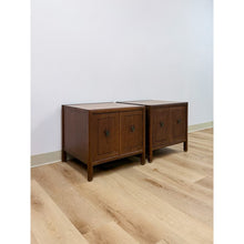 Load image into Gallery viewer, Pair of Vintage MCM Transitional Mersman Clover Walnut End Tables w/ Cabinet
