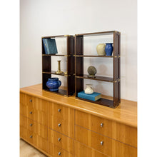 Load image into Gallery viewer, Bombay Company Campaign Style Shelf Pair Brass Trim Vintage Traditional
