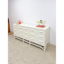 Load image into Gallery viewer, Vintage White Rattan 9-Drawer Dresser Old Florida Ficks Reed Style MCM Coastal

