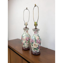 Load image into Gallery viewer, Floral Chinoiserie Lamps Pair Vintage Off White Pink Accent Asian Table Lamp
