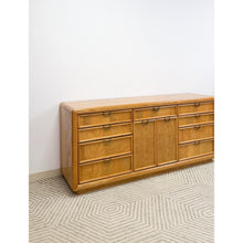 Load image into Gallery viewer, Broyhill Dresser with Burlwood Inlay 12-Drawer Vintage MCM Dresser Brass Handles
