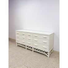 Load image into Gallery viewer, Vintage White Rattan 9-Drawer Dresser Old Florida Ficks Reed Style MCM Coastal
