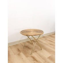Load image into Gallery viewer, Vintage Wicker and Chrome Woven Folding Side Table Coastal Boho Accent Table
