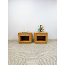 Load image into Gallery viewer, Pair of Blonde Ribbed Pencil Reed Rattan Nightstands Coastal Hollywood Regency
