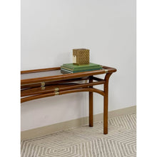 Load image into Gallery viewer, Dark Bentwood Brass Console Table Glass Top Vintage MCM Sofa Table
