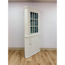 Load image into Gallery viewer, Antique Painted White Corner China Cabinet Pane Glass Door 1800s Display Cabinet
