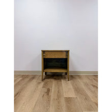 Load image into Gallery viewer, Mid Century Nightstand Single Drawer Open Cubby Gray Wood Tone Tapered Leg
