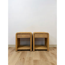 Load image into Gallery viewer, Pair of Vintage Wicker Arched Nightstands Coastal Regency Bedside Tables
