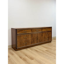 Load image into Gallery viewer, Vintage MCM Bassett Nine Drawer Fluted Dresser Brass Pulls and Trim Mid Century
