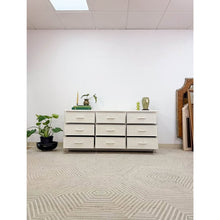 Load image into Gallery viewer, Vintage White Wicker 9 Drawer Dresser with Glass Top Coastal Bedroom Storage
