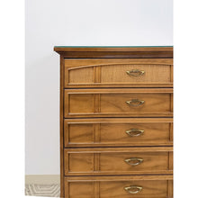 Load image into Gallery viewer, Dixie MCM Tallboy Dresser Woven Drawer Fronts Brass Pulls Vintage Furniture
