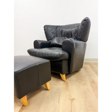 Load image into Gallery viewer, Calia Salotti Italian Black Leather Chair and Ottoman Set Made in Italy
