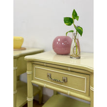 Load image into Gallery viewer, Rare Henry Link Bali Hai Green Faux Bamboo Pair of Nightstands Hollywood Regency

