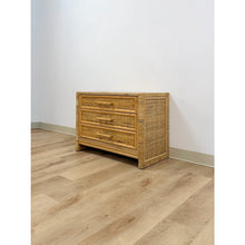 Load image into Gallery viewer, Vintage Chest Coastal Wicker Rattan Three Drawer Boho Hollywood Regency Dresser
