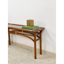 Load image into Gallery viewer, Dark Bentwood Brass Console Table Glass Top Vintage MCM Sofa Table
