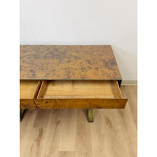 Load image into Gallery viewer, Vintage John Stuart MCM Burlwood Executive Desk Bronze Legs Collectable w/Glass

