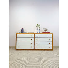 Load image into Gallery viewer, Dixie MCM 8-Drawer Natural Wood Dresser White Fronts Vintage 64" Wide
