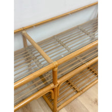 Load image into Gallery viewer, Vintage Console Table Rattan Two-Tier Glass Top Coastal Entryway Sofa Table Rare
