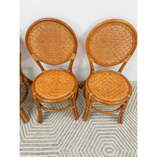 Load image into Gallery viewer, Cane Rattan Round Dining Chair Set Four Cushion Coastal Hollywood Regency
